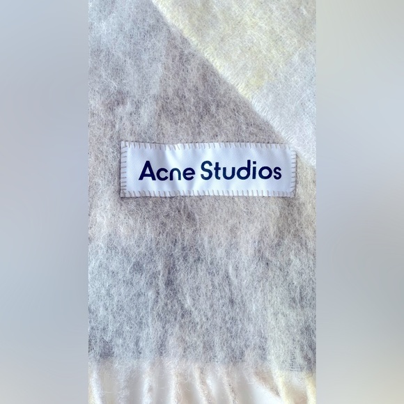 Acne Studios Vally Plaid Alpaca, Wool & Mohair Scarf, Vanilla/Beige/Lavender - Picture 8 of 9
